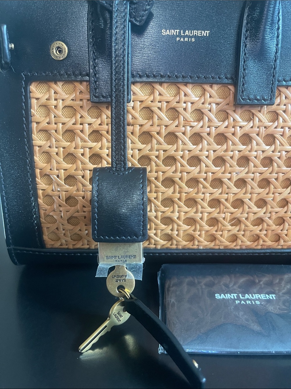 Saint Laurent Black Leather and Natural Rattan Classic Sac De Jour Nano Tote - Picture 7 of 16